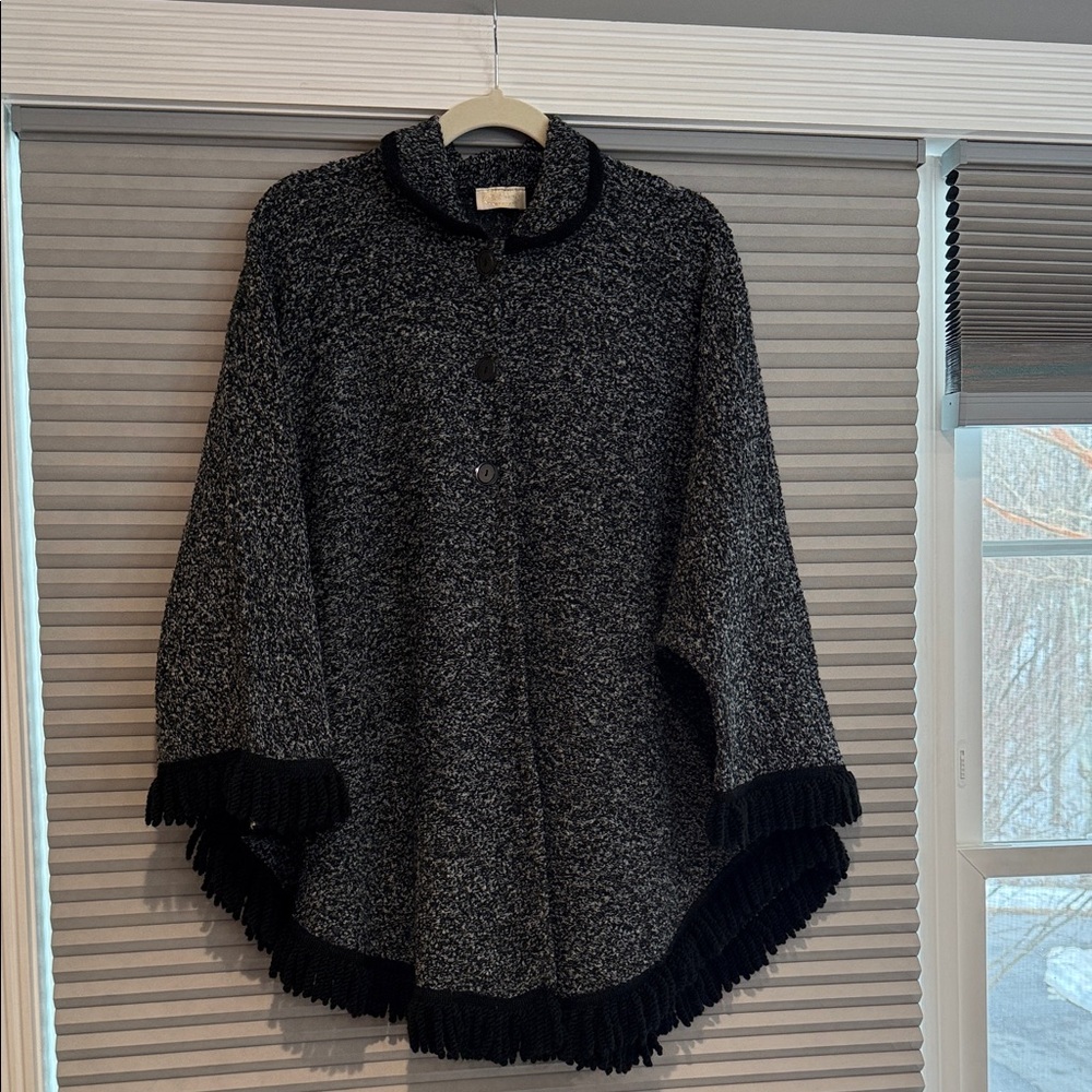 Women's Black and Gray Poncho-Sweater